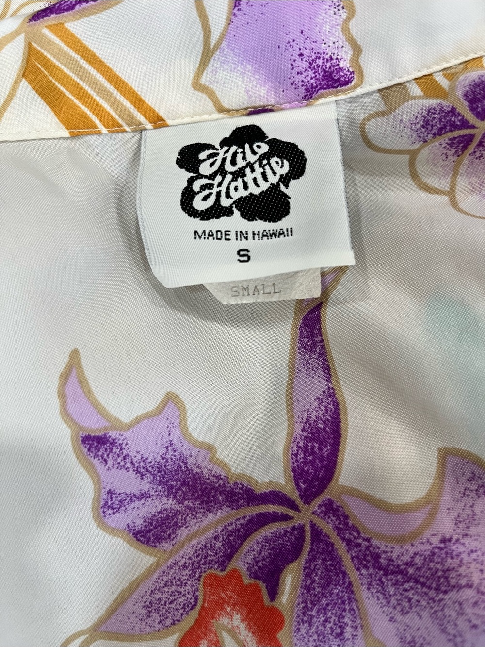 Vintage 80s Hilo Hattie Hawaiian Shirt Crop Tie Front Floral White Purple Orchid - Picture 6 of 8